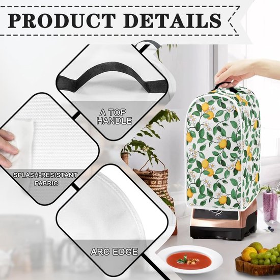 Blender Stofhoes - Keukenapparaat Cover - Keuken Organisatie - Anti Vingerafdruk - 9.4" x 7.2" x 15.9" - Citroenbladeren — afbeelding 5