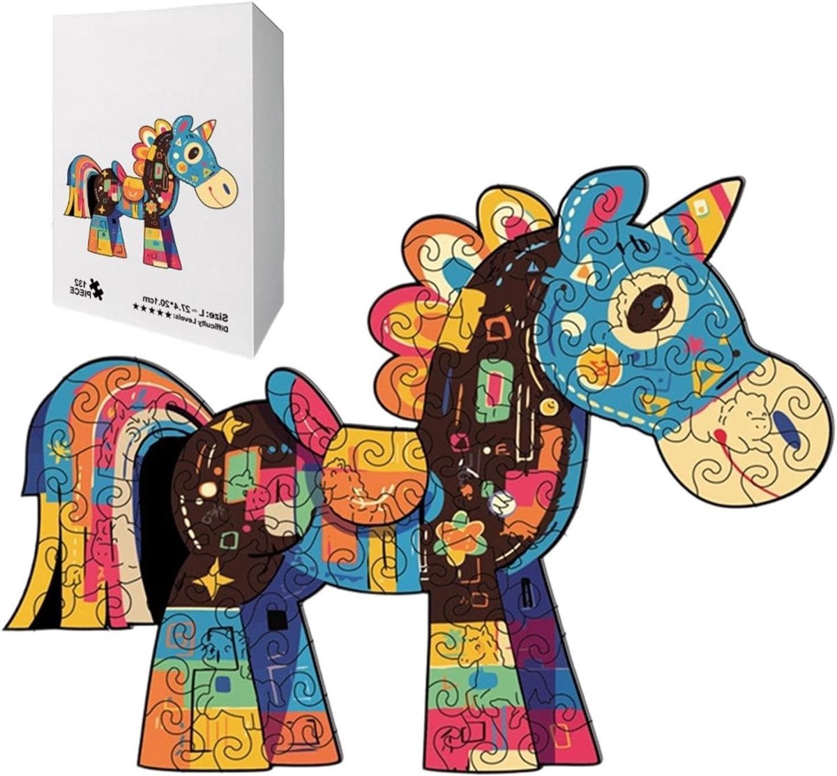 Houten Puzzels - Educatief Speelgoed - Ontspanning Tijdens Reizen - Unieke Paardenvorm - 19 x 14 cm - Meerkleurig