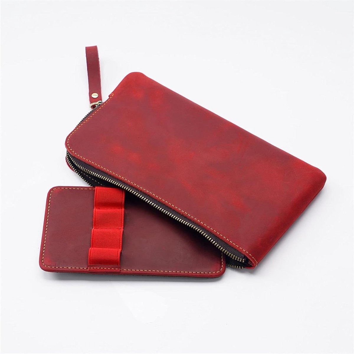 Leren Pennen Etui - Opbergdoosje - Bureau Organisatie - Meerdere Sleuven - 215 x 115 cm - Bordeauxrood