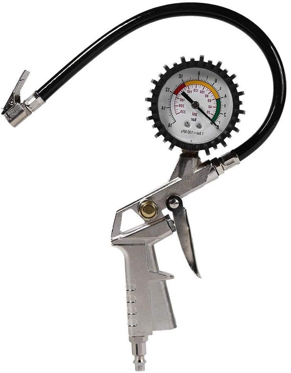 Bandenspanningsmeter - Bandenmeter - Banden Controleren - 0-220 psi - 360 mm slang - null
