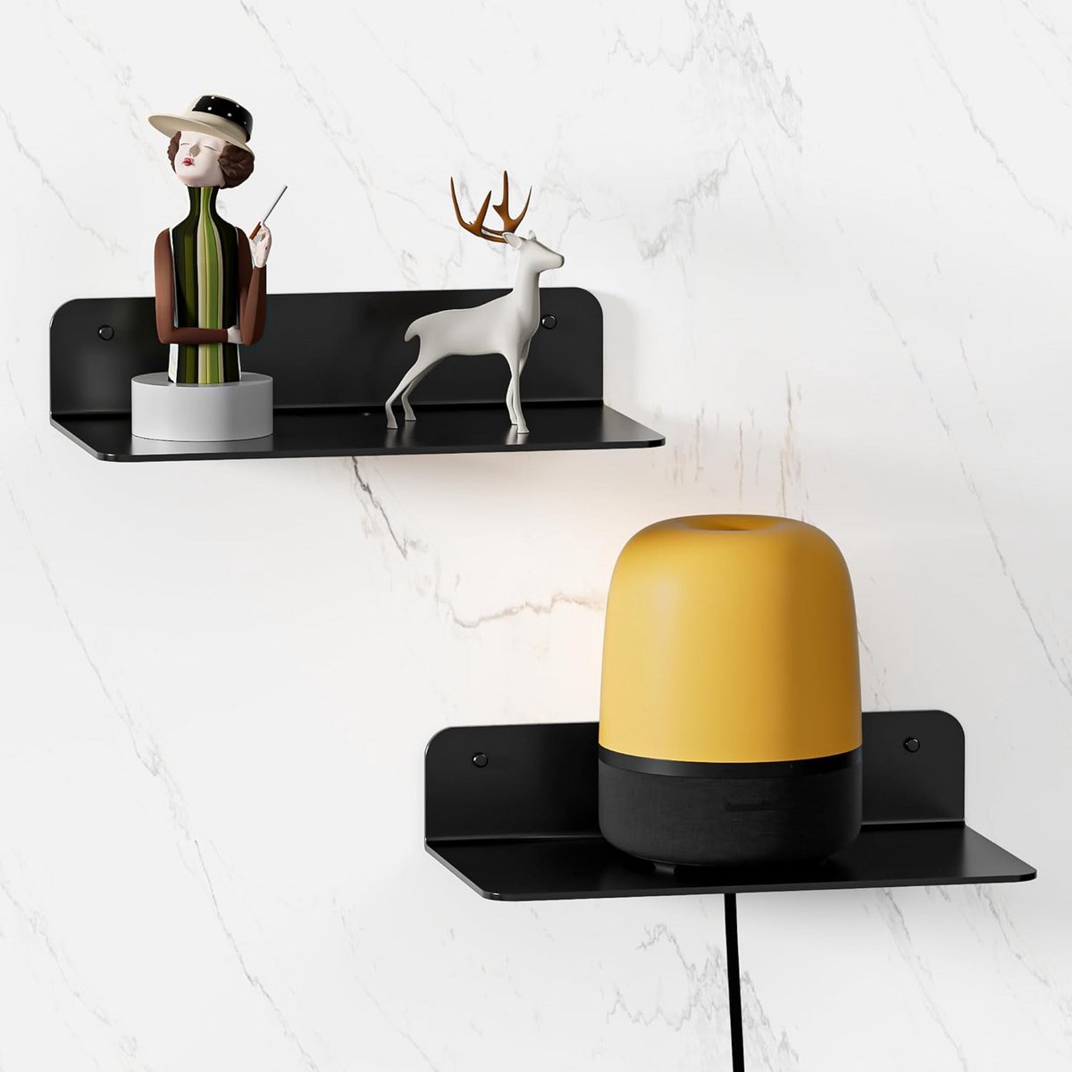 Wandrek Set - Zwevende Plank - Decoratie Opbergen - Boorvrije Montage - 23 cm - Zwart