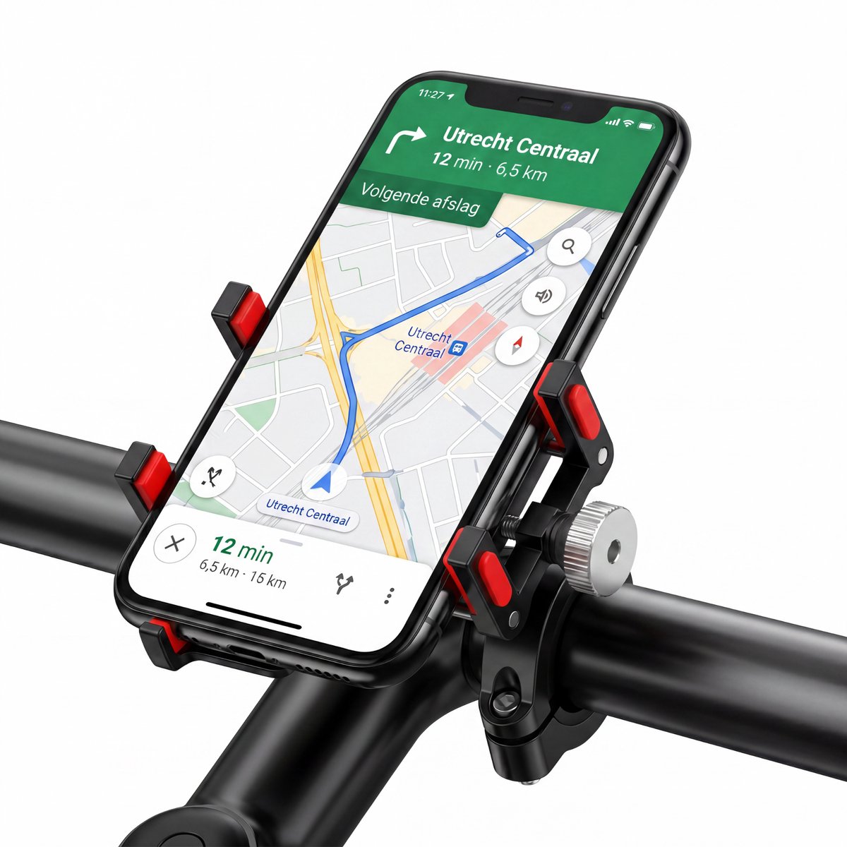 OneProduct Telefoonhouder Fiets Stuur - Aluminium Smartphone Houder - Voor E-bike, MTB, Scooter & Brommer - Rood