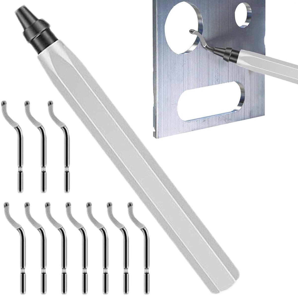 Ontbraamgereedschap Set - Metaalbewerking Tool - Randafwerking Precisie - Aluminium Handvat - 10 Extra Messen - Wit