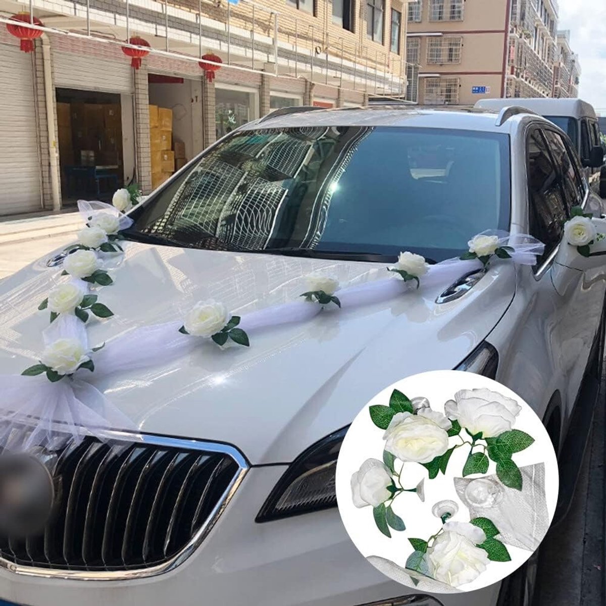 Witte roos kunstbloem voor trouwautodecoratie bruidsautodecoratie deurklinklinten zijden bloem