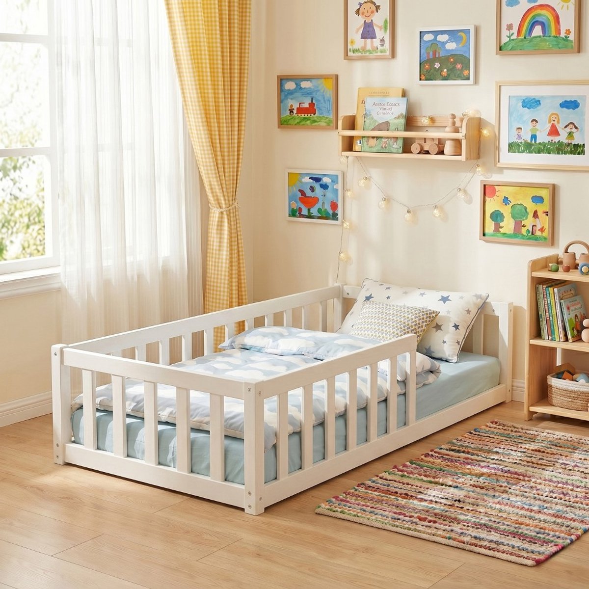 Bed NINO 70x140 + 1 lattenbodem + bedhekje / Wit