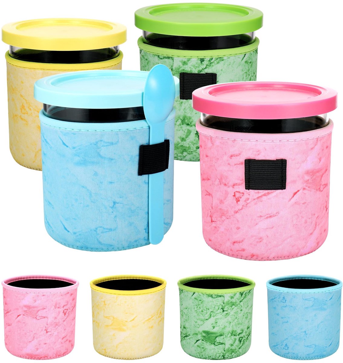 SOUQONE- Neopreen Hulzen 4 Stuks - Herbruikbare Ijshoes - Voorkomt Condensatie/Morsen - Duurzaam/Stof - 10,16 cm/8,25 cm - Perfecte Warmteopslag - Ijsbekerhoes