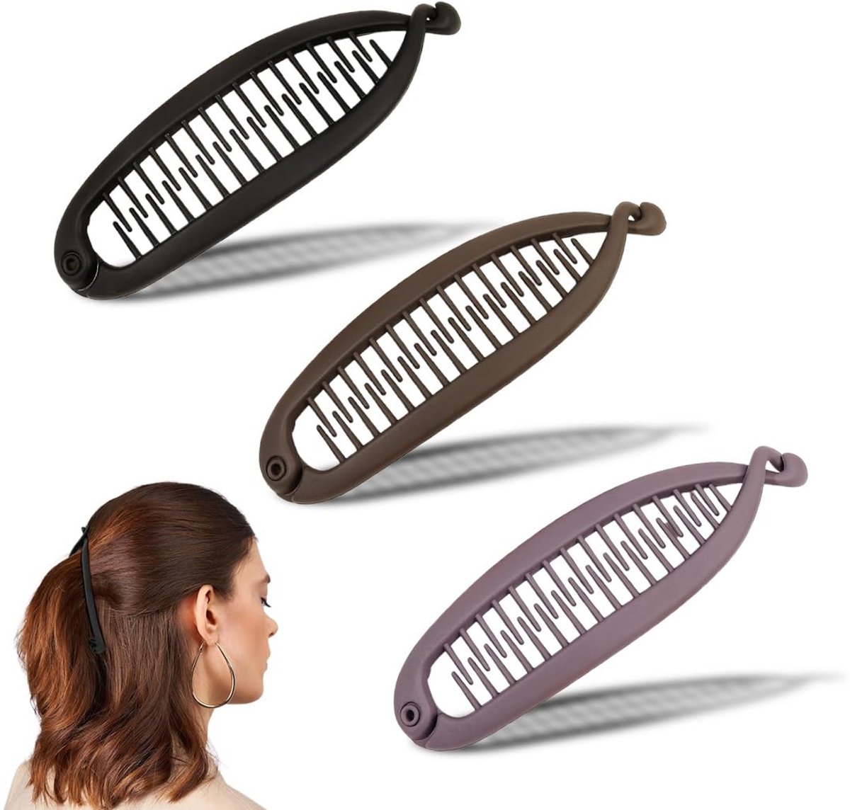 SOUQONE- Banaanclip - 3 Stuks - Haarklemmen - Haarspelden - Dames - Praktisch Design - 11,5 x 3,5 cm - Haarklem