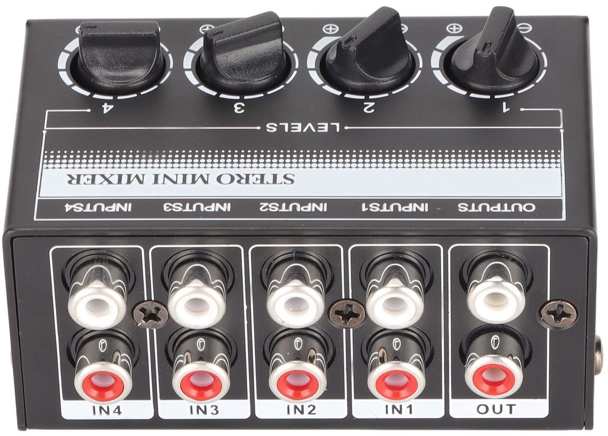 LIVIA HOME- Mini-Mixer Ultralicht - 4-Kanaals Mixer - Draagbare Mixer - Geluidsarme Mixer - Voor Instrumenten/Computers - Schokbestendig Metaal - Geluidsmixer