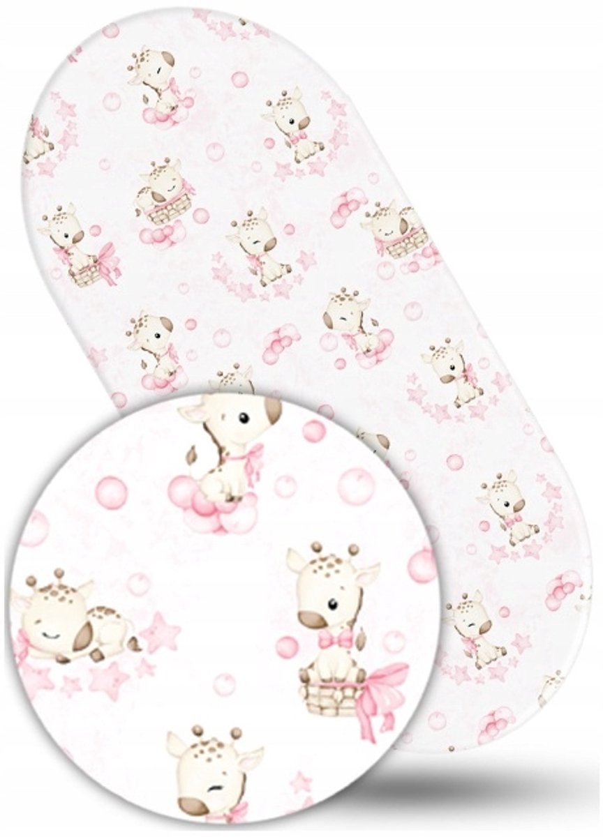 Babymam Hoeslaken Kinderwagen 38x80cm Katoen Roze Giraf
