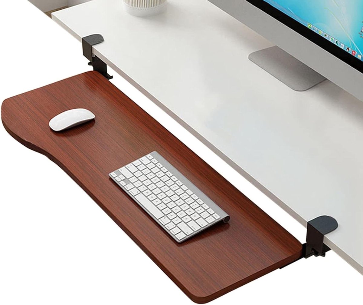 Toetsenbordlade Bureau - Onderbouw Lade - Werkruimte Creëren - Klembevestiging Zonder Boren - Tot 75cm - Zwart