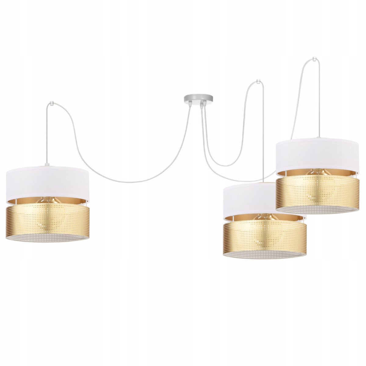 Gouden Hanglamp met Witte Kap en Gaten - E27 LED