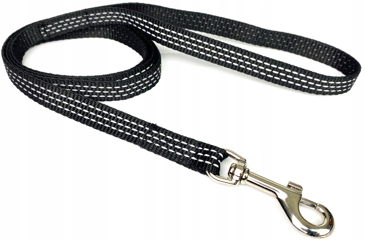 Zwarte Hondenriem 140cm met Reflectie, 16mm Breed