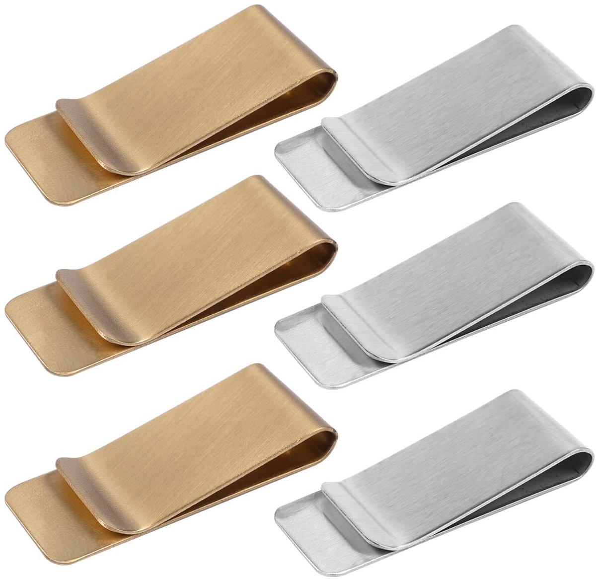 JHUBERS- Geldclips Set van 6 - Roestvrij Staal - Slanke Portemonnee - Mini-Bankbiljethouder - Zilver/Goud - Compact en Lichtgewicht
