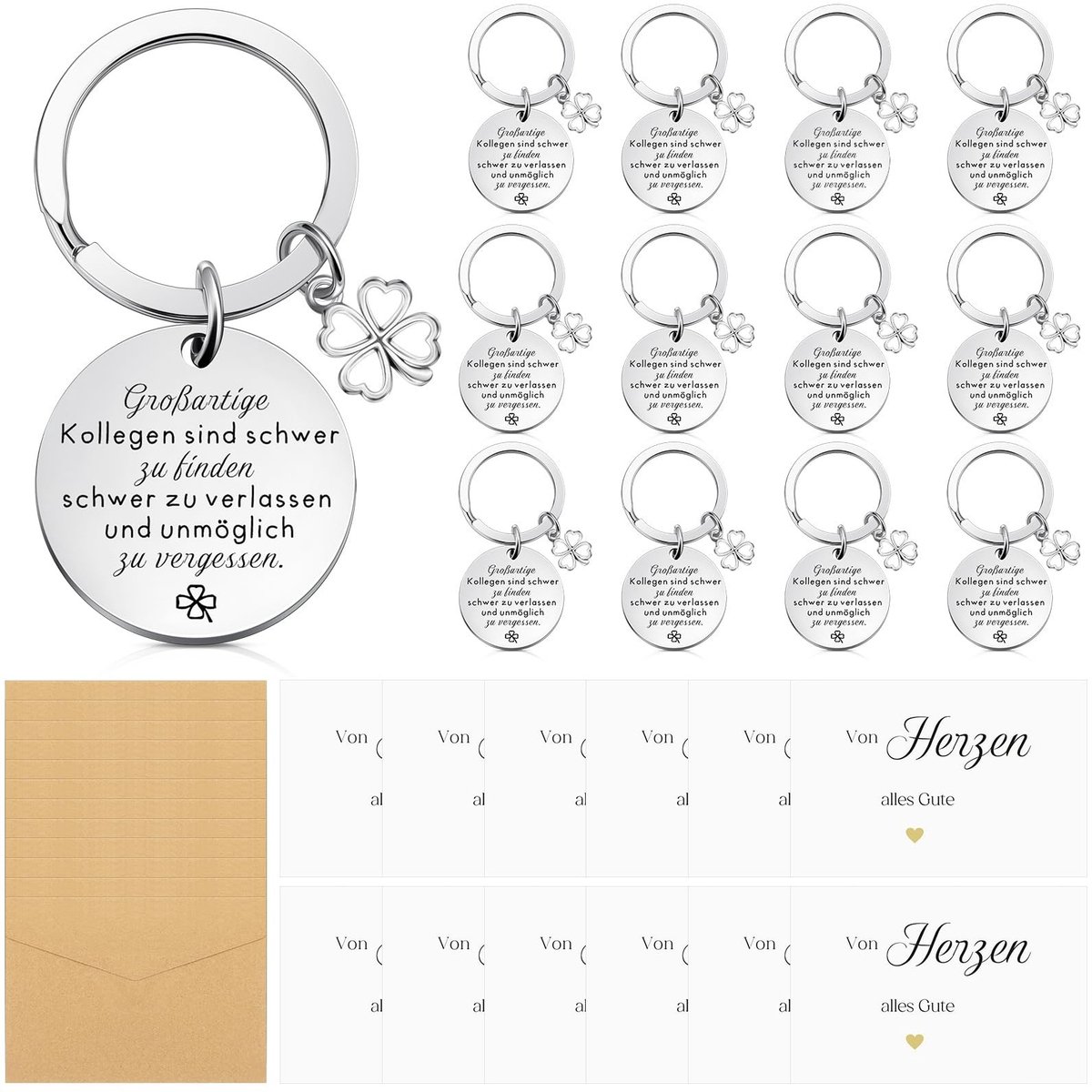 JHUBERS- Kerstcadeaus Set van 12 - Sleutelhanger/Bedankkaart - Teamcadeau - Afscheidscadeau - Attentie voor Collega's - Roestvrijstalen Herinnering