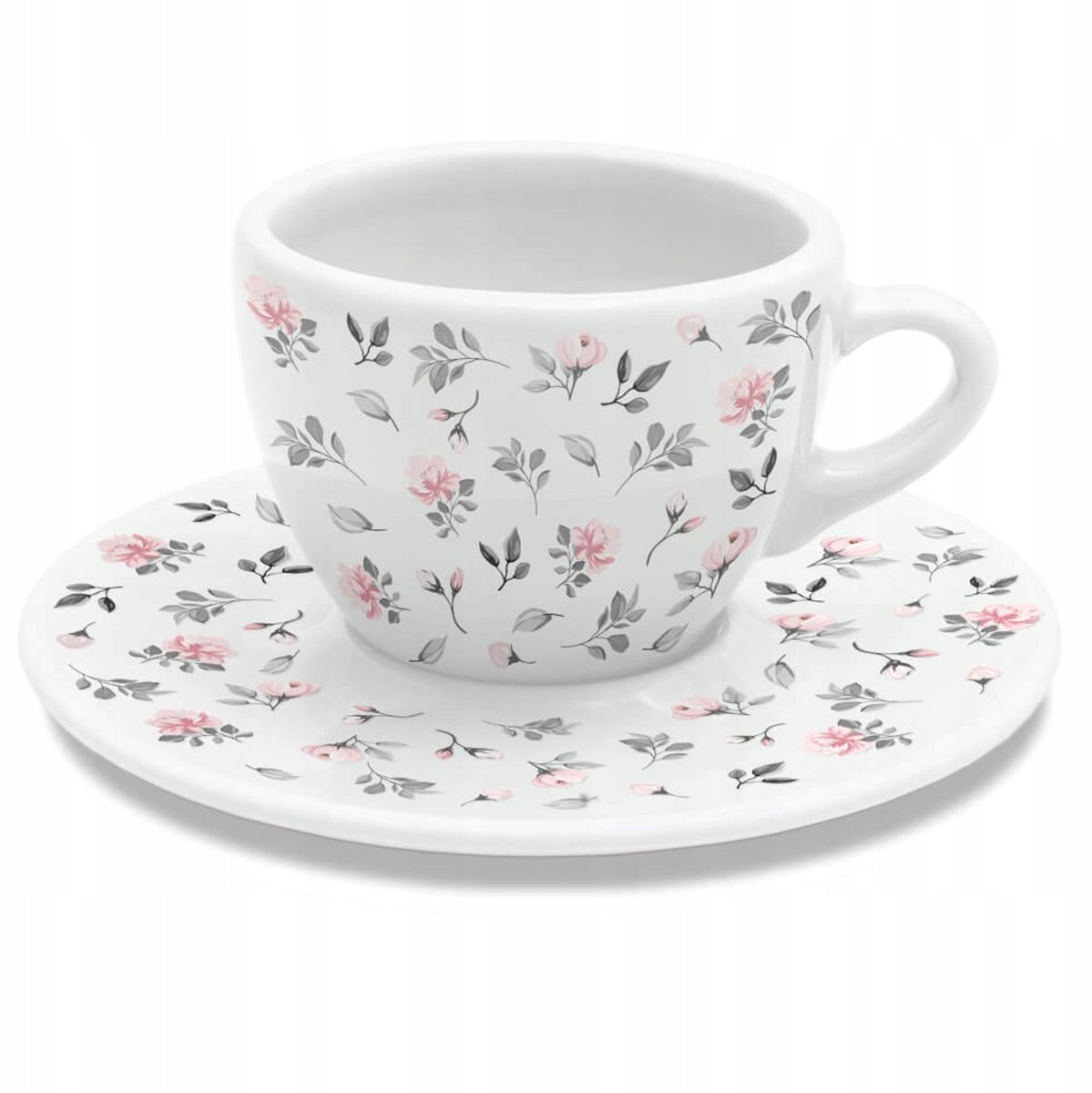 Porseleinen theekop met schotel, bloemenmotief, 150 ml