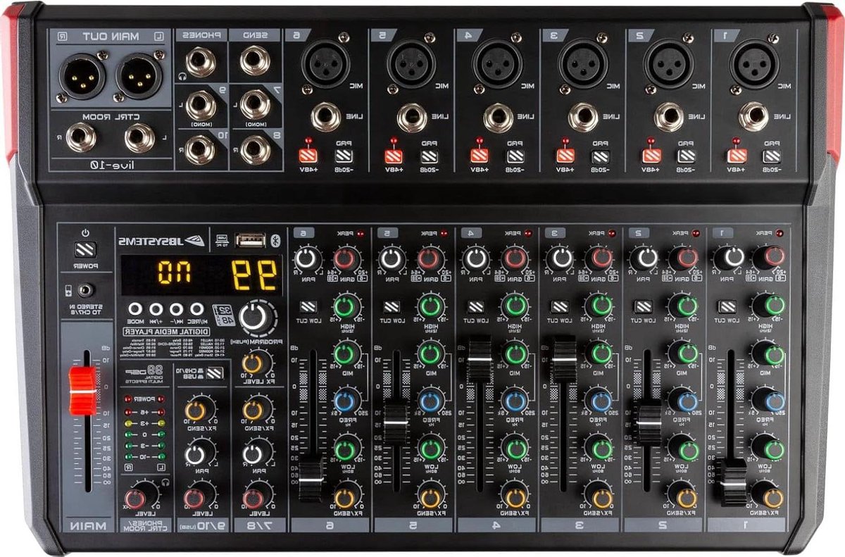 PA Mixer - Geluidsmixer Audio - Live Geluid - Ingebouwde Speler - 8 Kanalen - Zwart