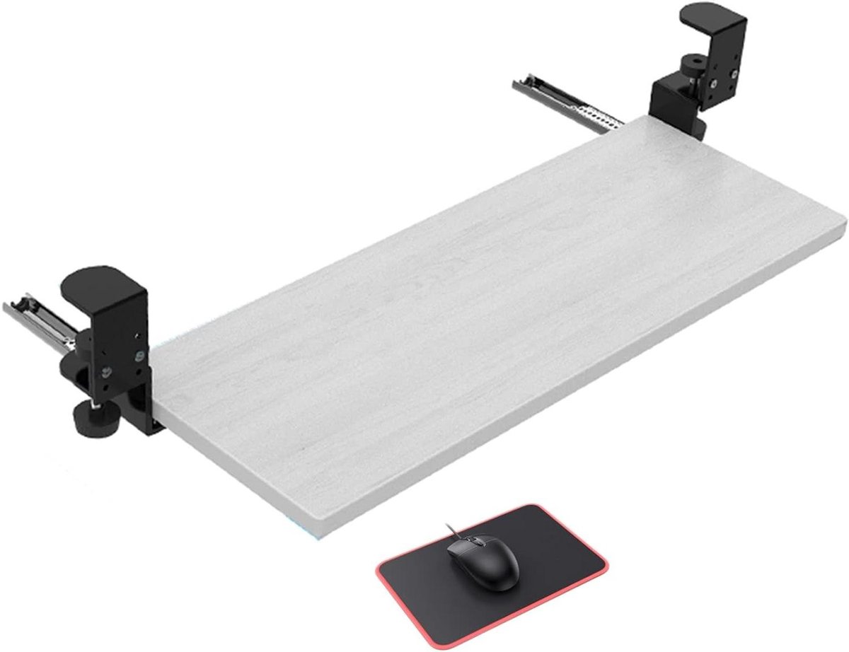 Toetsenbordlade Uittrekbaar - Bureauverlenger Platform - Ergonomisch Werken - Boorloze C-klem - 75 cm - Wit Esdoorn