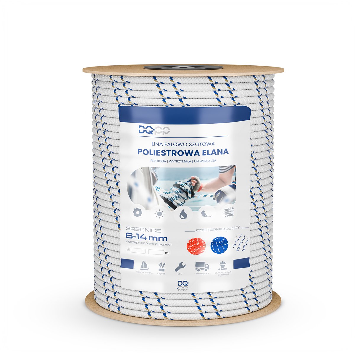 ELANA polyester zeilkoord 14mm wit met blauwe spikkels - 90m