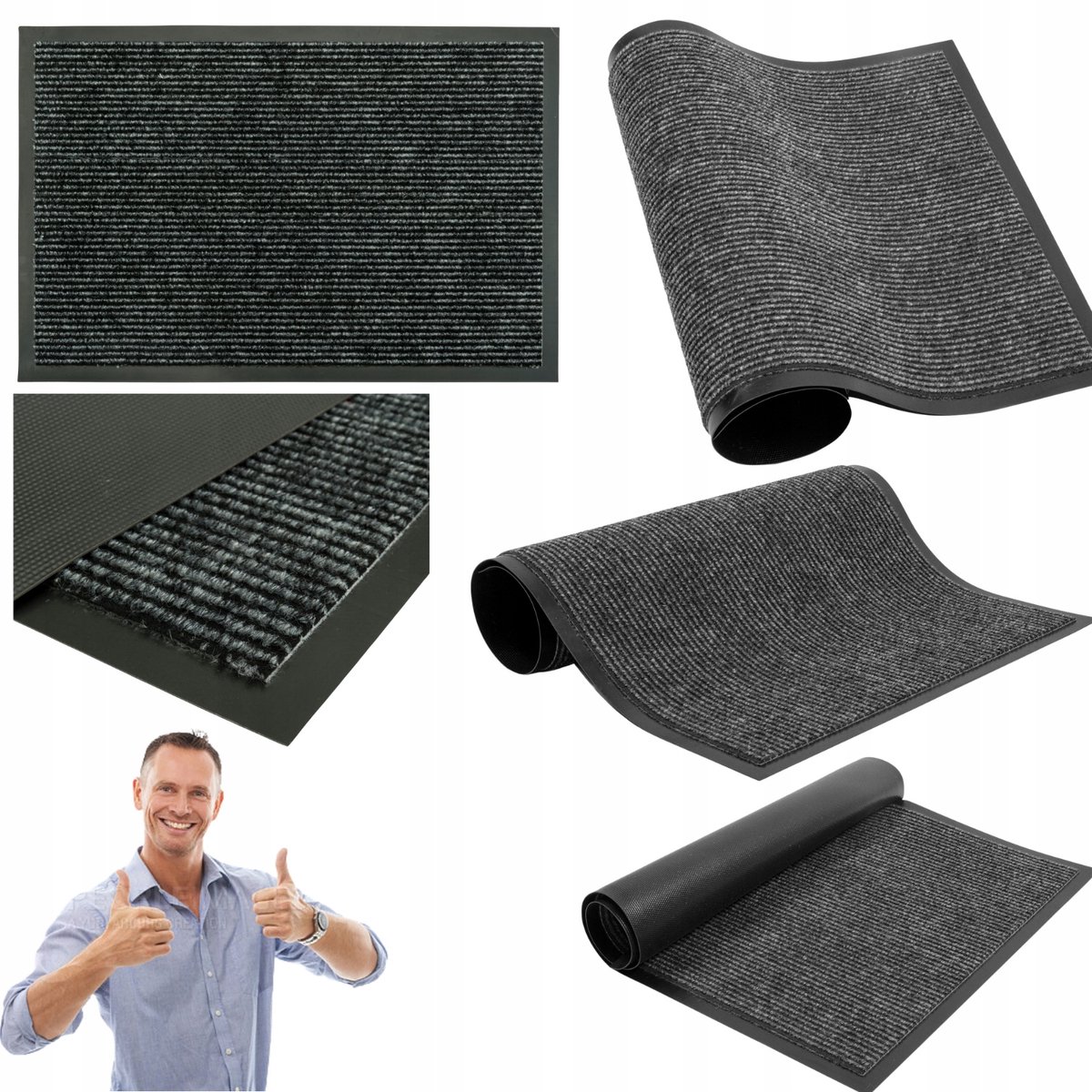Grijze Binnendeurmat 90x150 cm - Antislip Rubber PVC - Vuil en Vocht