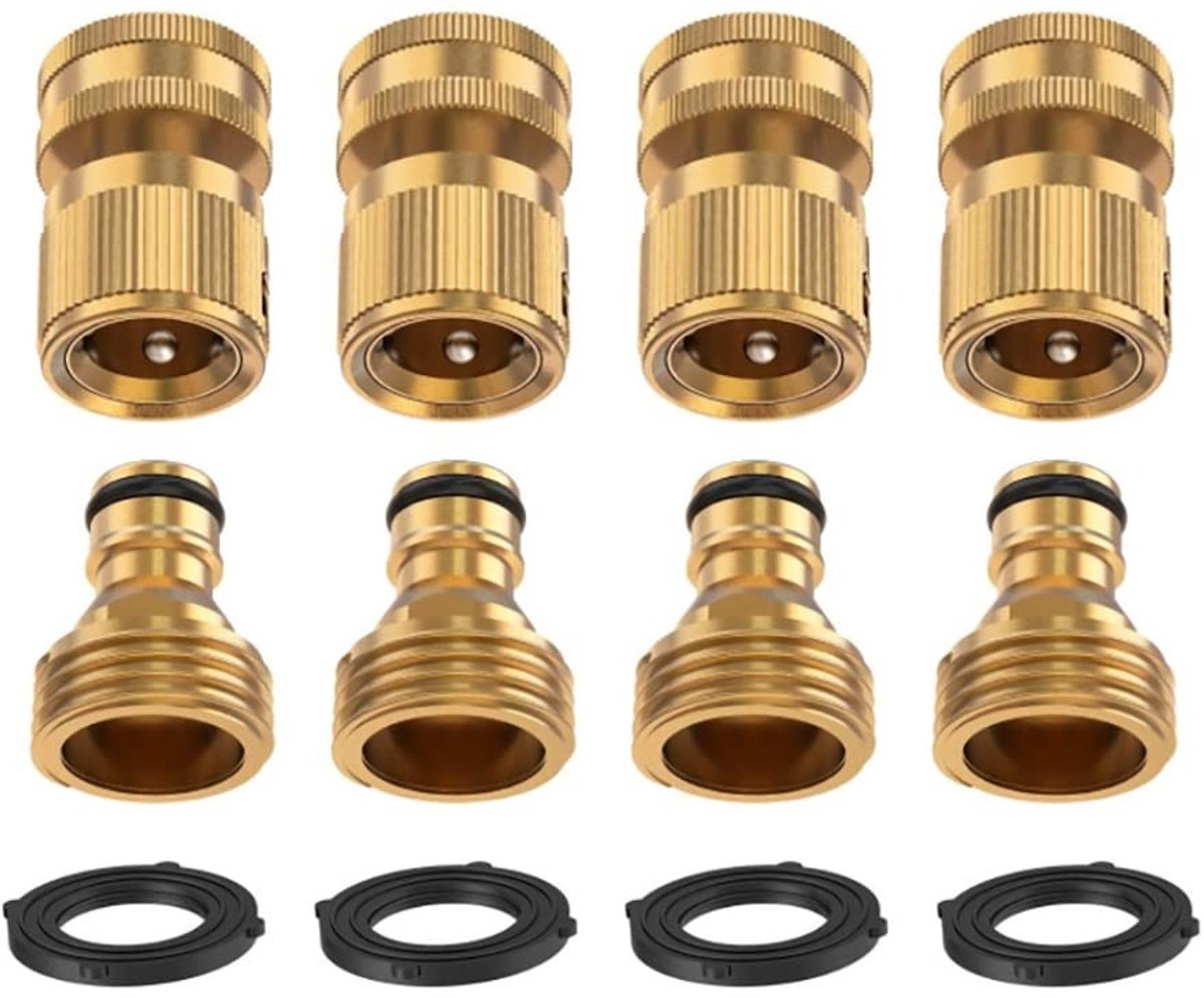 Dailygoods- Tuinslang Connector Massief Messing - Quick Connect Fitting - 3/4 Inch GHT - Eenvoudig te Installeren - Handbediening - Geschikt voor Tuinslangen - Slangconnector