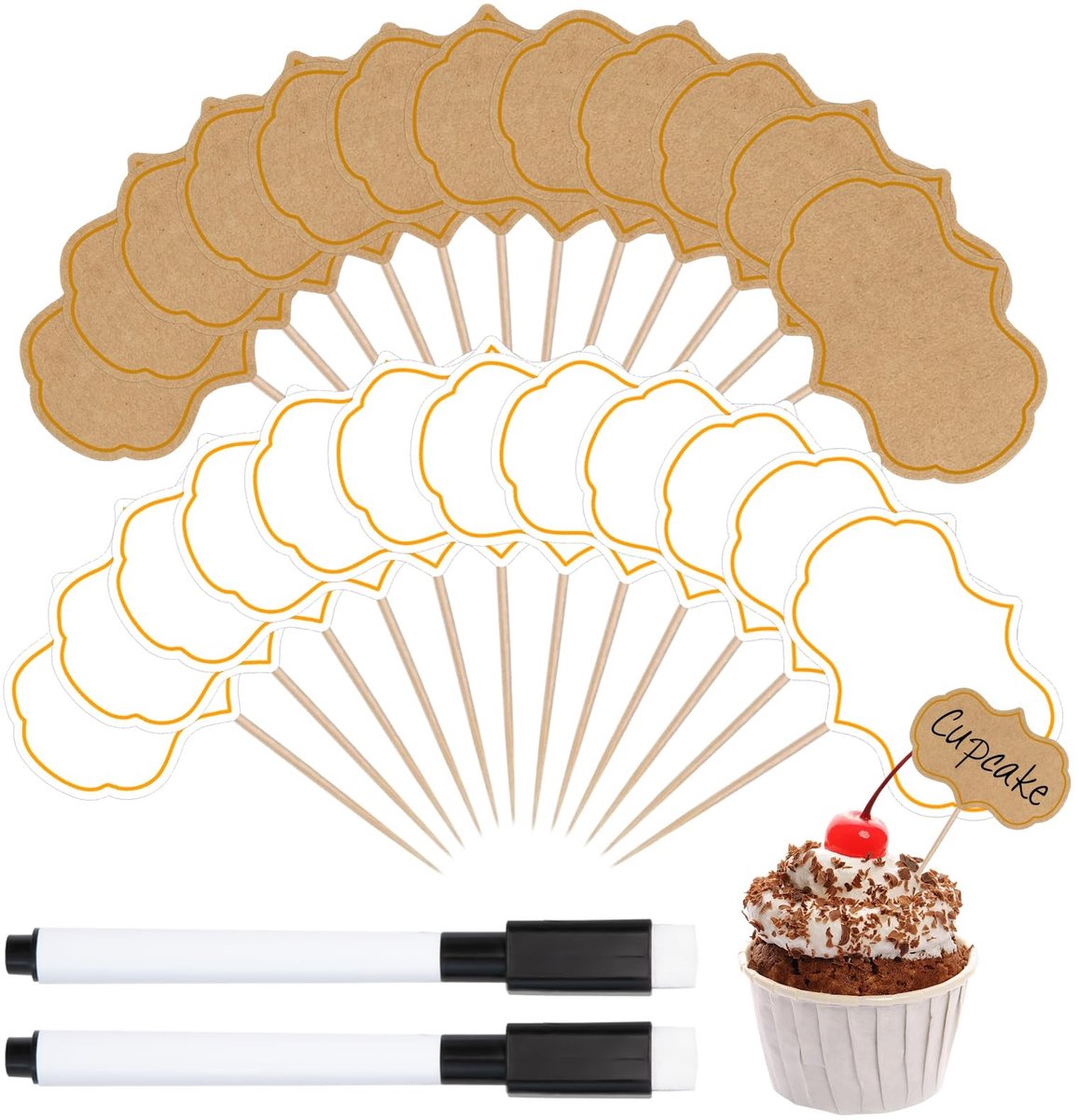 Dailygoods- Buffetvlaggetjes 100 Stuks - Etiketten Stickers - Kraftpapier - Taartmarkers - Voedseletiketten - Schrijfbaar oppervlak