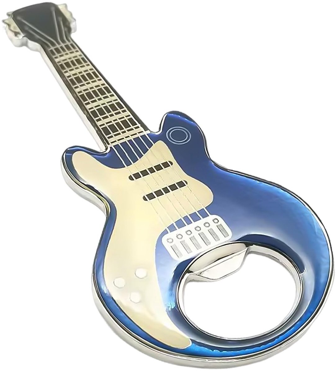 Dailygoods- Flesopener Gitaarvorm - Creatieve Flesopener - Metalen Flesopener - Roestbestendig - 11,3 x 5 cm - Blauw - Cadeau