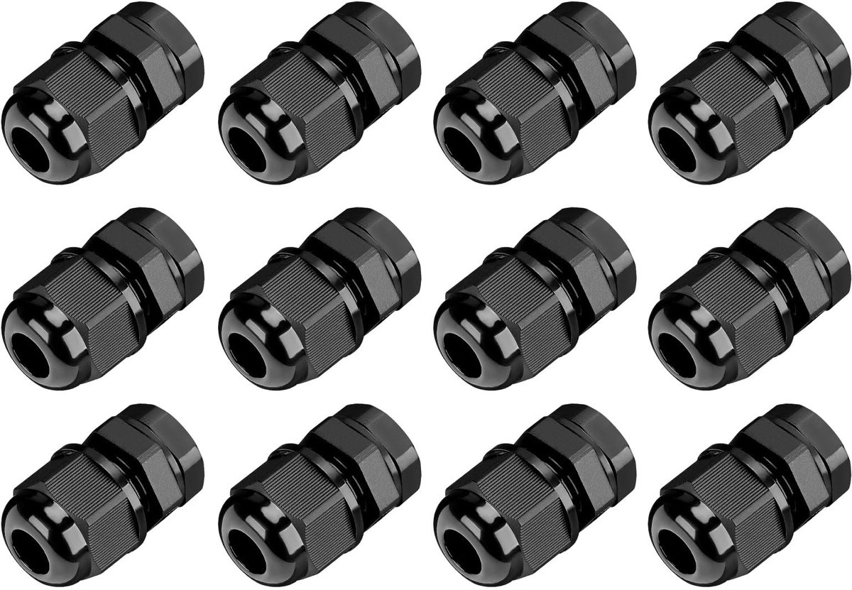 Dailygoods - 12 Stuks IP69 Zwarte Kabelschroefverbindingen met Sluitring