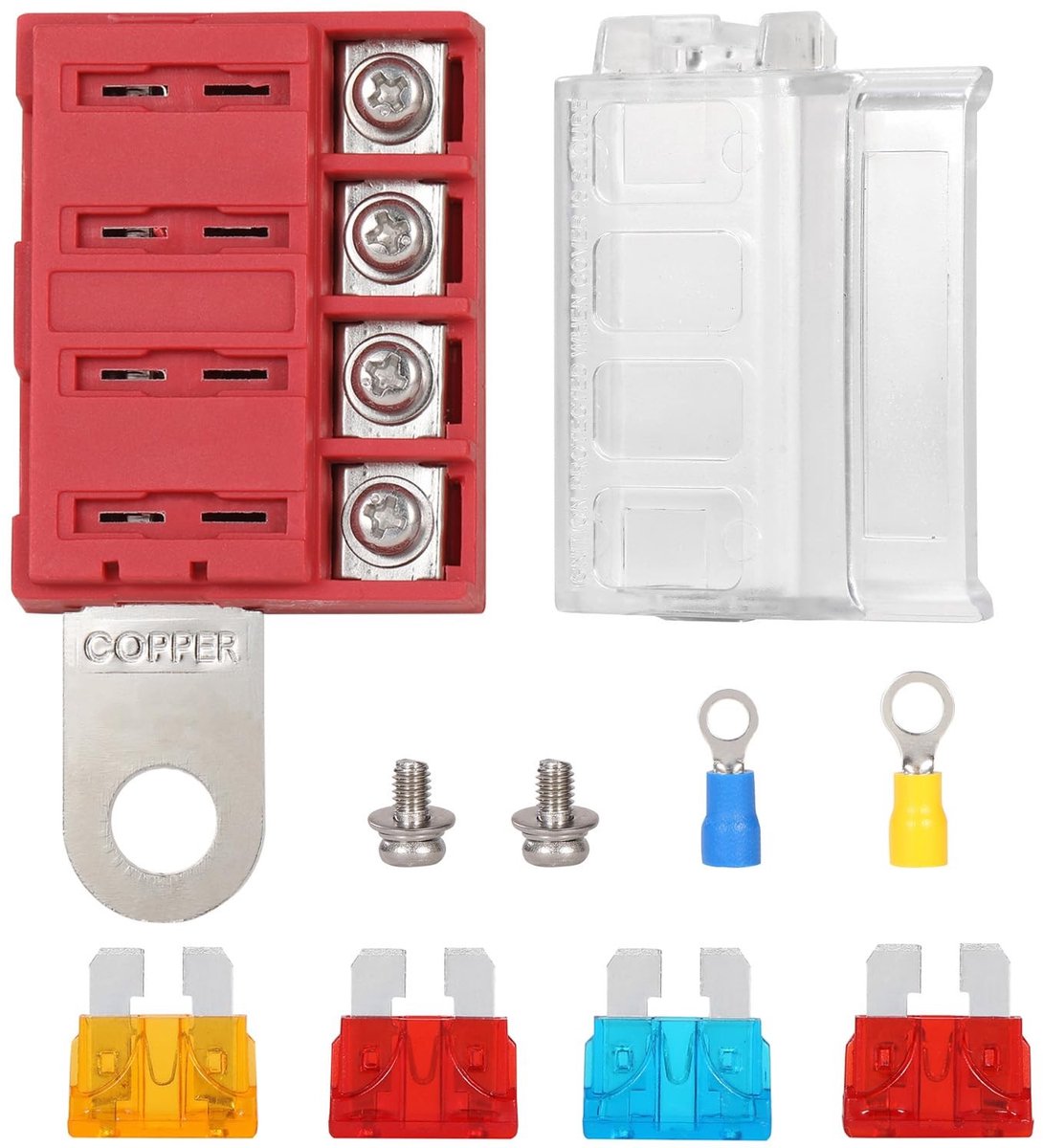 Dailygoods - Zekeringdoos - 4-polige zekeringdoos - Klemmontage - Auto en Boot - Betrouwbare stroomvoorziening - Eenvoudige installatie - Geschikt voo...