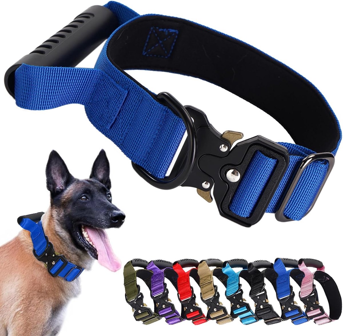 COOAU - Tactische Hondenhalsband met Handvat - Stevig Nylon Halsband met Snelsluiting Metalen Gesp - Verstelbaar Militair Halsband voor Grote Honden Training