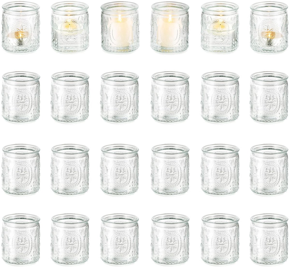 Dailygoods- Theelichthouders 24 stuks - Glazen Kandelaar - Doorzichtige Theelichthouder - Bruiloft Decoratie - Diner Verjaardagsfeestje Decoraties