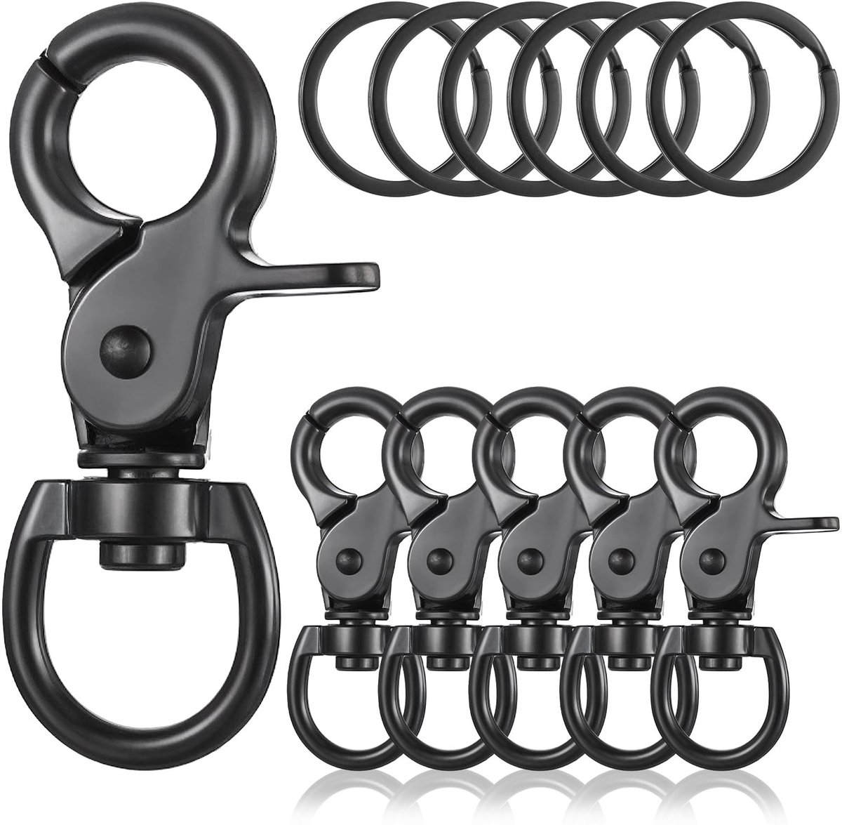 BRENZOOS- Karabijnhaak 360° draaibaar - Zinklegering - Sleutelhanger - Hondenriem - Set van 6 - Diameter sleutelring 3 cm - Haak