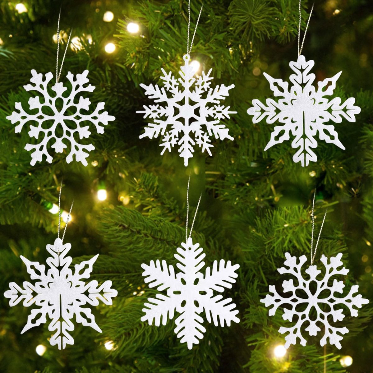 BRENZOOS- Sneeuwvlokken Decoratieve Hangers - 24 Stuks - Kerstboomversiering - Fonkelende Versiering - Hangers met Touwtjes - Hoogwaardig Kunststof - Kerstversiering