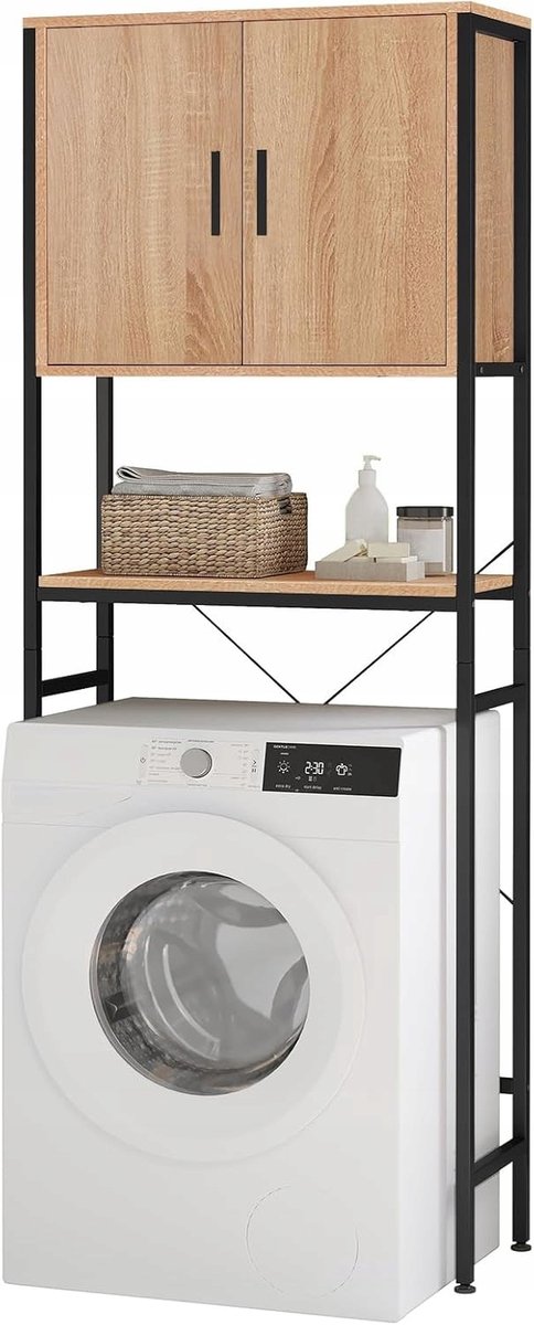Elegant badkamerkastje boven wasmachine/droger - ruimtebesparend en stabiel