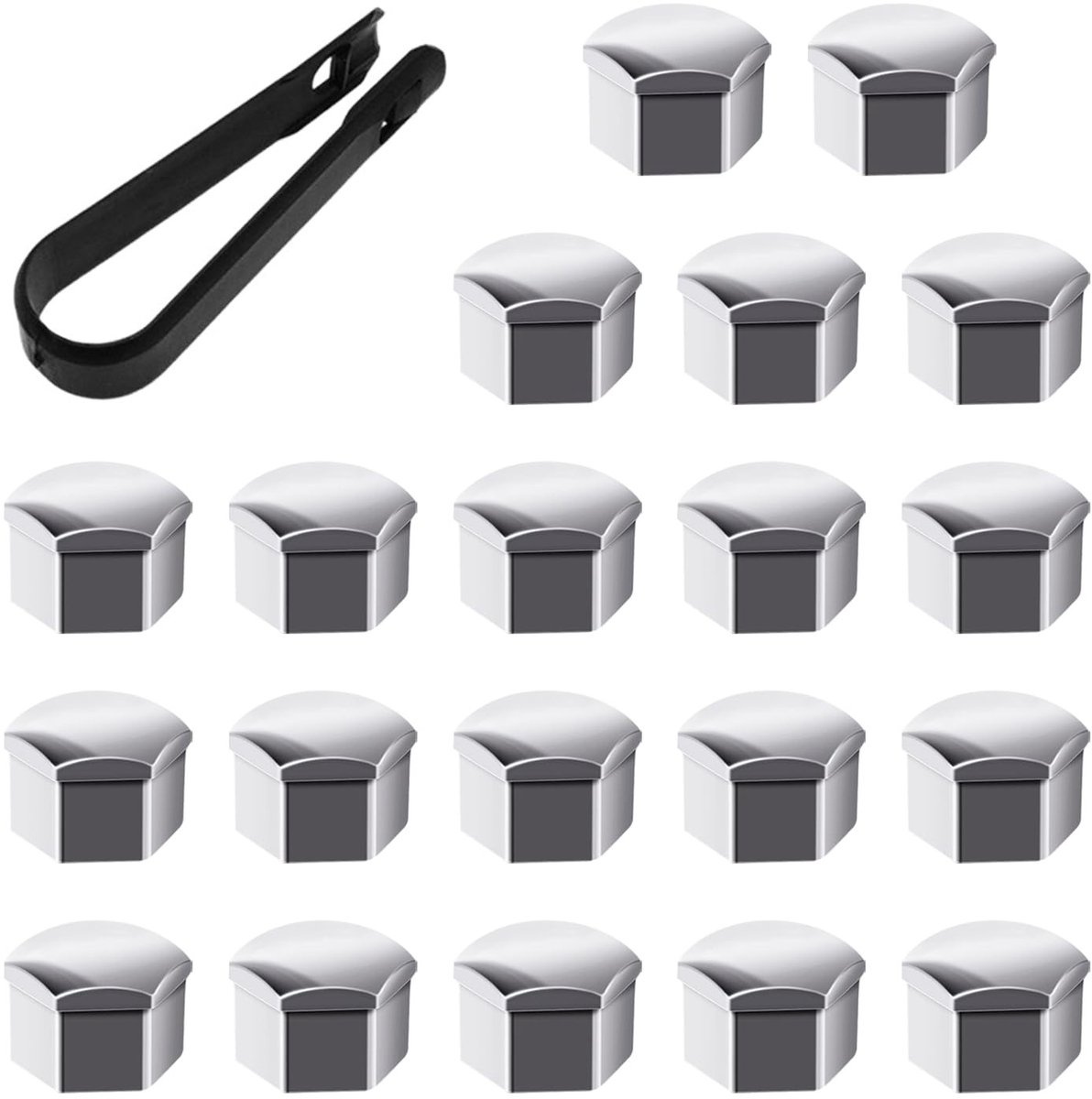 JHUBERS- Wielmoerkappen 17 mm - 20 Stuks - Zilveren Plastic - Inclusief Clip - Corrosiebestendig - Duurzaam Materiaal - Wielmoerkap