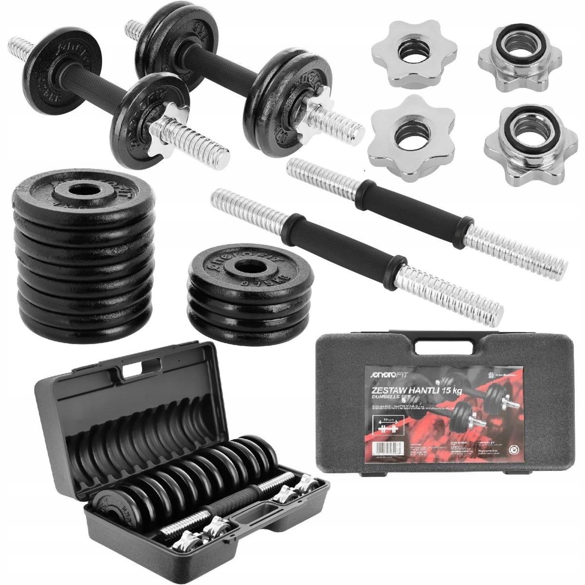 Enero Fit Halterset 15kg (2x7,5kg) met koffer - IJzer