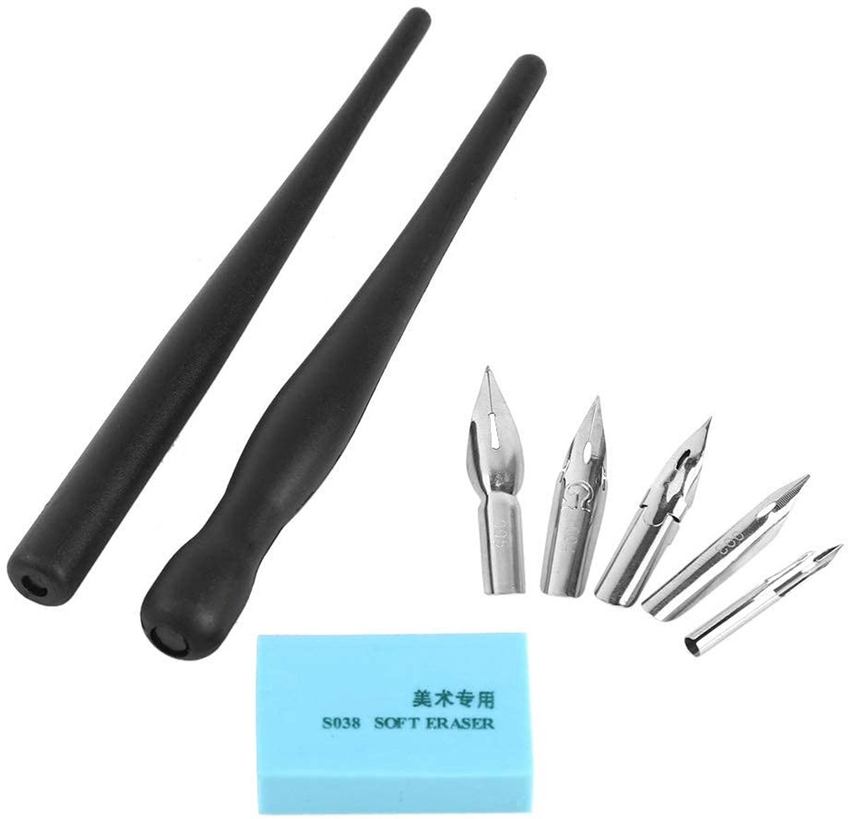 JHUBERS- Pennenhouder met 2 Penhouders - 5 Penpunten - Duurzaam Kunststof - Schrijfgereedschap - Creatief Tekengereedschap - Zachte Rubber Gum - Tekenpen