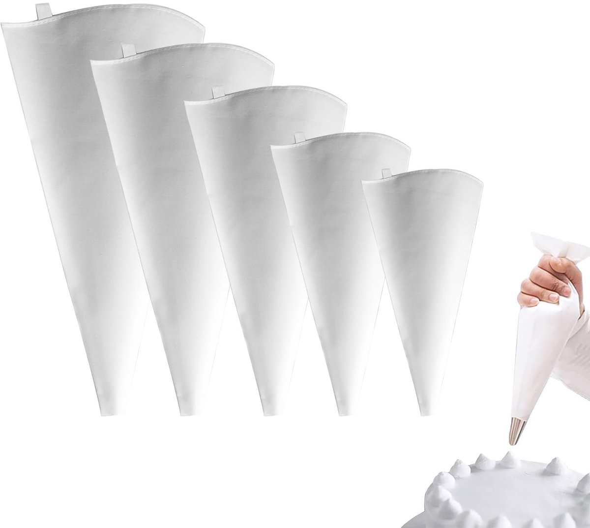 Dailygoods- Spuitzakken Herbruikbaar - 5-delige Set - 25/30/35/40/45cm - Hoogwaardige Katoen/Stof - Antislip - Gemakkelijk Schoon te Maken - Bakzakken