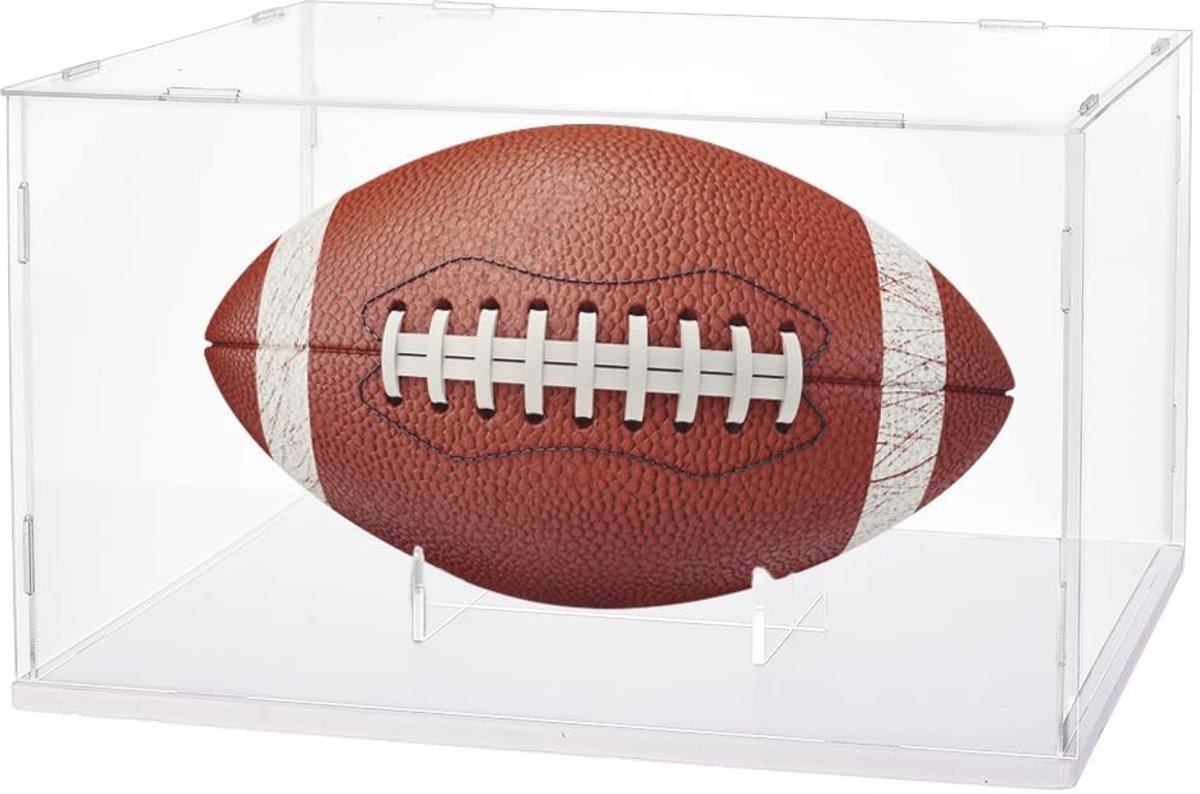Dailygoods- Voetbalvitrine Acryl - Afneembare Standaard - Rugby-Houders - Organizer - 26,3 x 36,3 x 21,3 cm - Geschikt voor Gesigneerde Voetballen - Displaycase