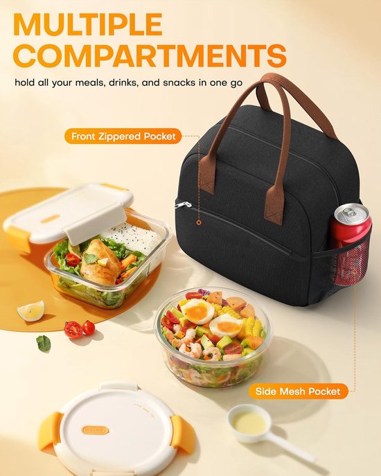 Lunchtas voor Dames & Heren - Slijtvast Geïsoleerd Grote Capaciteit Multifunctionele Koeltas - voor Kantoor & Picknick - Grijs - 10L (27x15x24cm) - 1 Stuk van FLITI — afbeelding 2