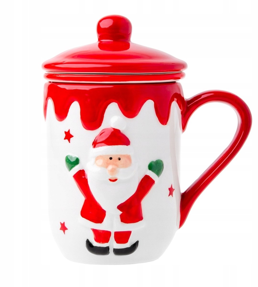 Keramische Kerstmok met Deksel 320 ml - Vrolijke Kerstman