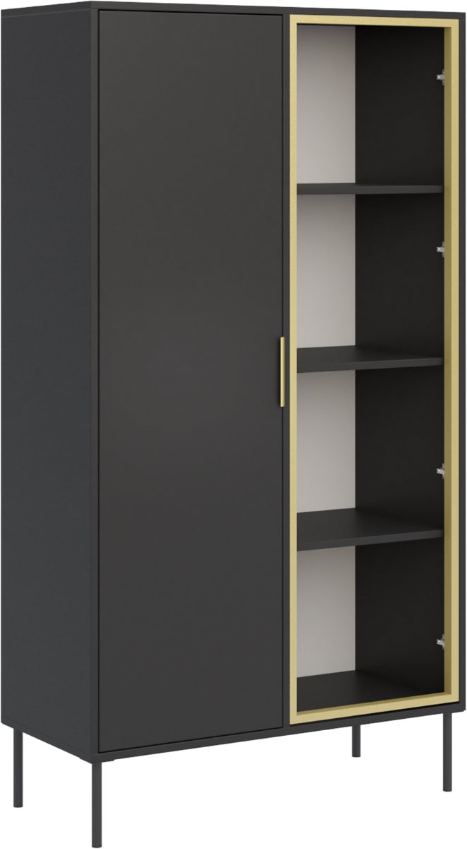 Selsey Vena – Vitrinekast 2 deuren – met glazen front – zwart – 90 cm
