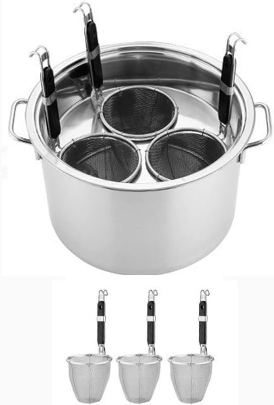 Pastapan met Zeef - Kookpan Pasta - Pasta Koken Afgieten - Meerdere Compartimenten - 4 Gaten - Zilverkleurig — afbeelding 4