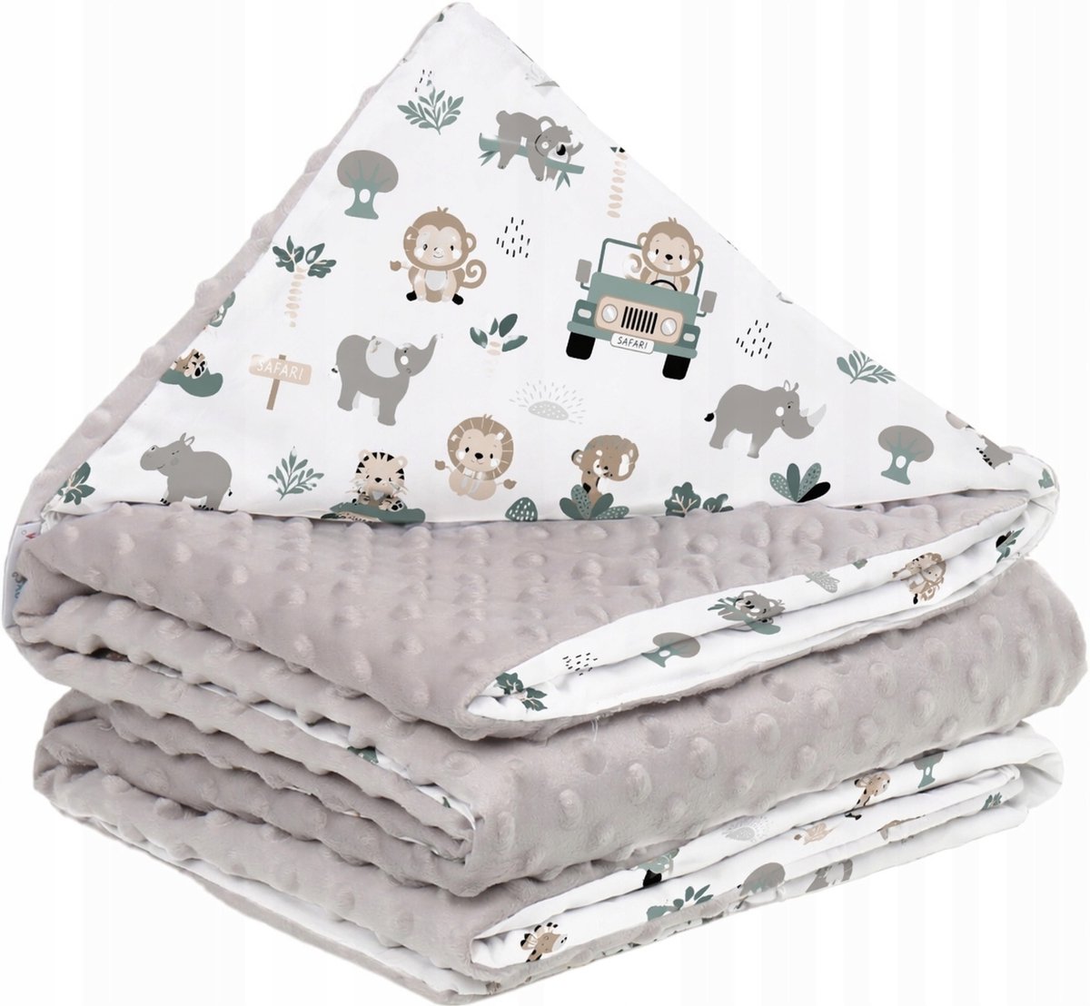 Babymam Dubbelzijdig Babydekentje Minky Katoen 75x100cm Safari Grijs