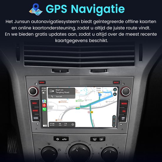 Autoradio met GPS navigatiesysteem dat offline en online kaarten ondersteunt. Toont een kaart van Berlijn.