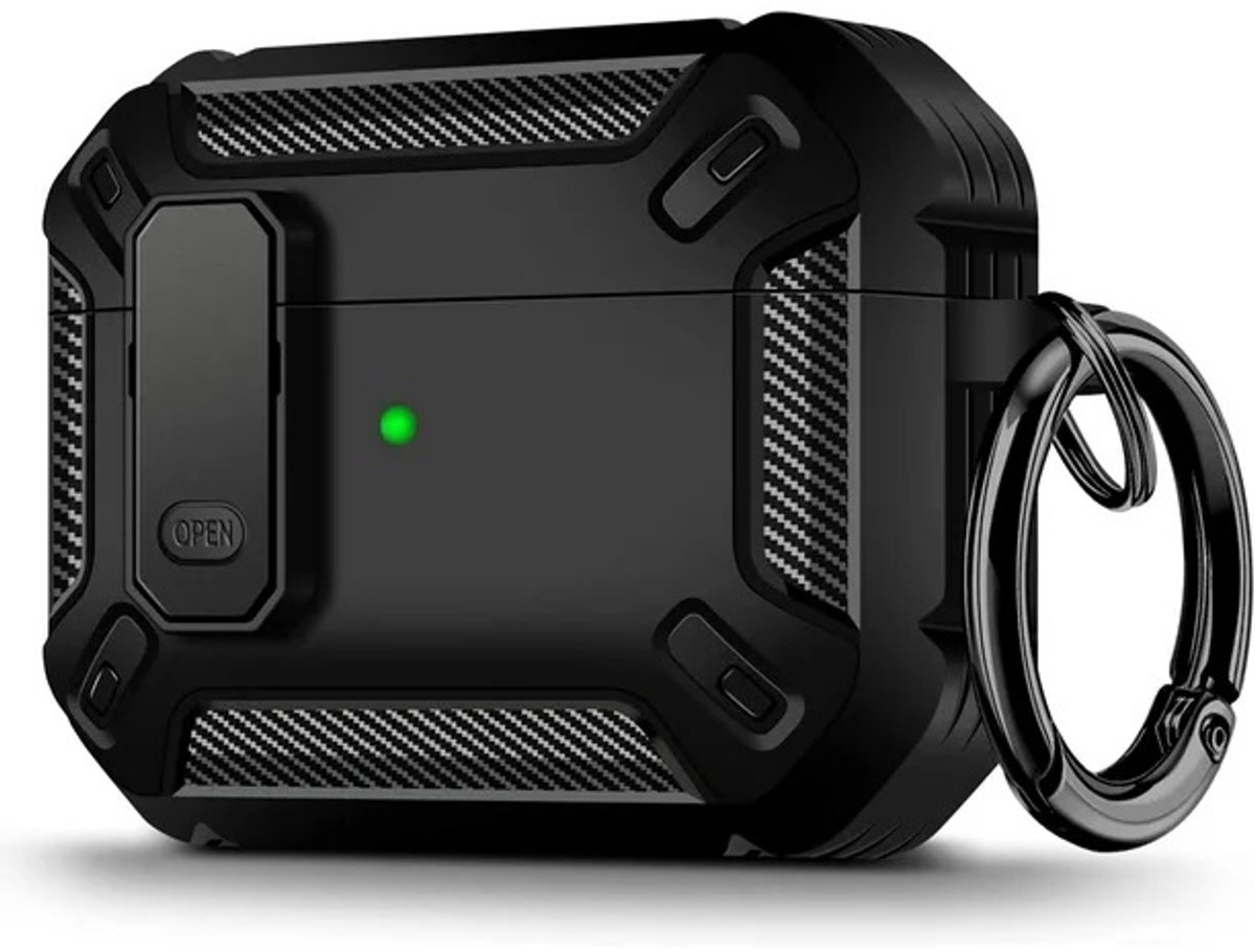 AirPods Pro Hoesje Military Armor met Veiligheidsclip - Zwart