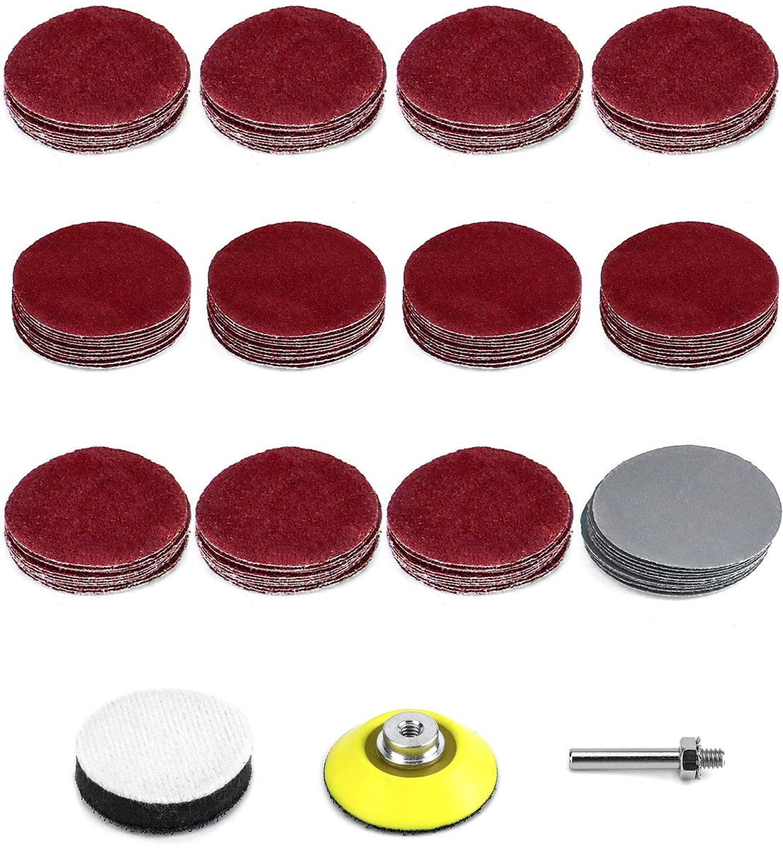 Dailygoods- Schuurschijven 50 mm - 120 Stuks - Diverse Korrels 40/80/100/120/240/400/800/1000/1200/1500/2000/3000 - Geschikt voor Roterend Gereedschap - Duurzaam en Antistatisch - Handig voor Reinigen en Polijsten - Slijpschijven