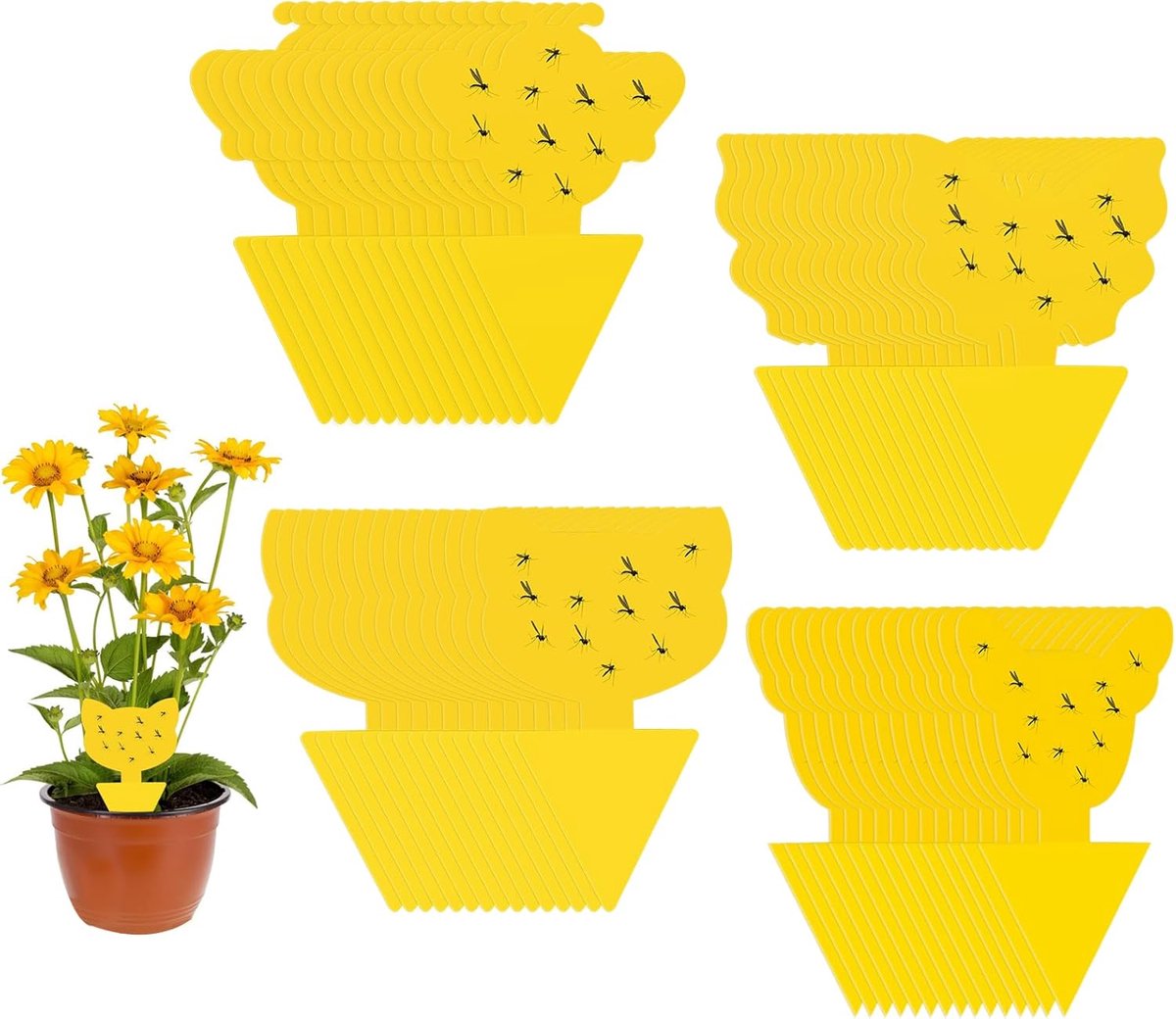 Vliegenstickers - Insectenvangers - Planten beschermen - Dubbelzijdig klevend - 60 stuks - Geel