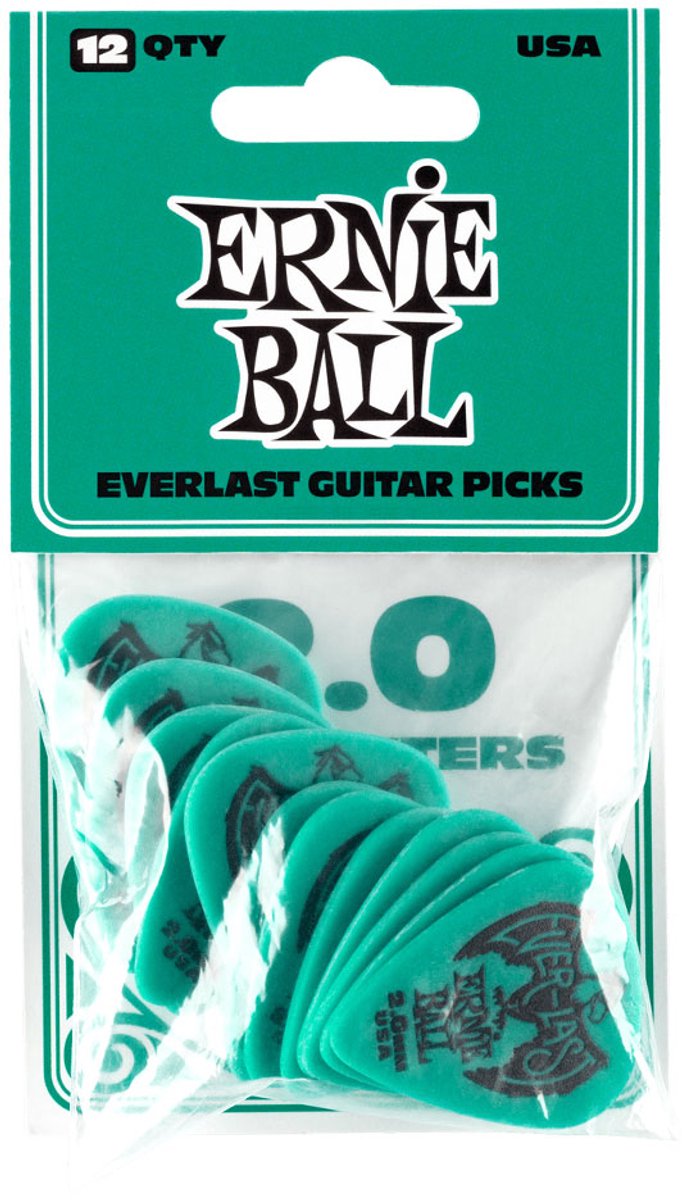 Ernie Ball Plectrums - Everlast Groen - 0.88mm 12 plectrums