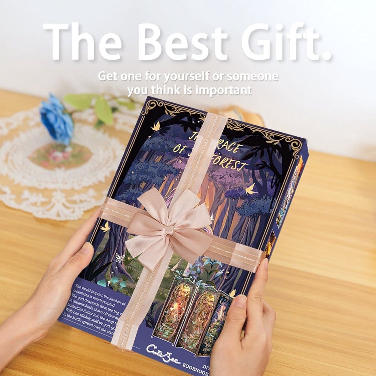 CuteBee Book Nook - Modelbouw - Houten 3D Puzzel - DIY Bouwpakket Volwassenen en Volwassenen - Boekensteun - Boekenhouder - The Grace of Forest — afbeelding 11