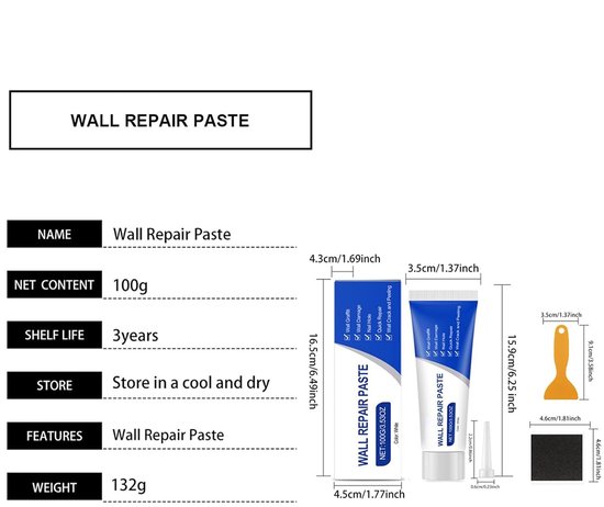 Reparatieset Wand - Gatkit Plafond - Muren Herstellen - Alles-in-één Kit - 100g Pasta - Wit — afbeelding 4